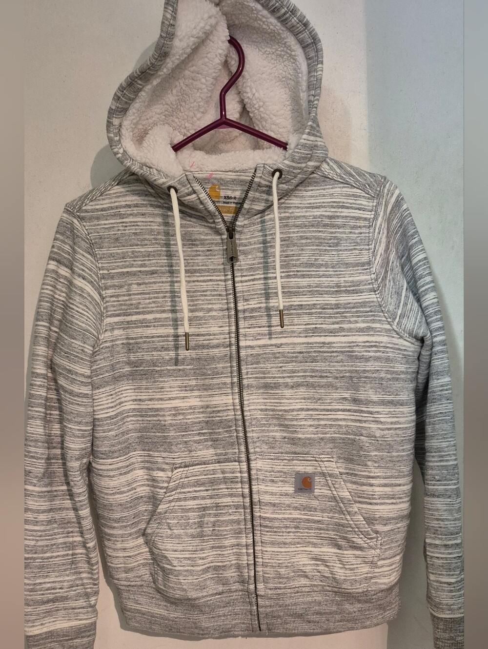 Carhartt Clarkburg Sherpa Lined Gray Striped  Zip Hoodie Sz.XS